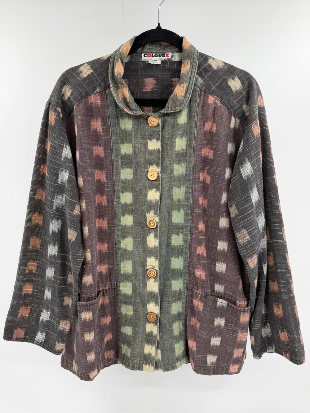 Colourz 100% Handwoven Cotton Geometric Colorful Neutral Buttoned Jacket S/M
